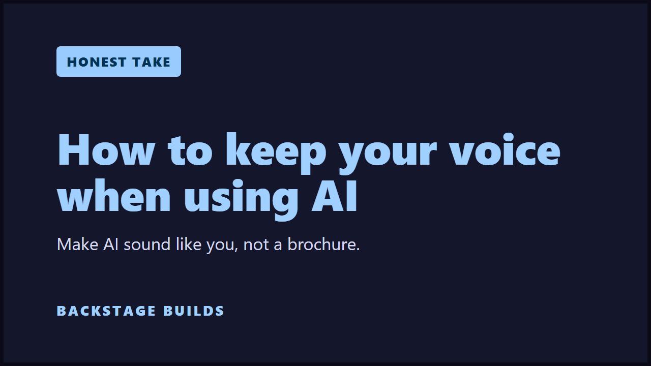 Title card reading How to keep your voice when using AI